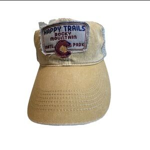 Happy Trails Rocky Mountain Natl Park Yellow Distressed Trucker Cap Patch
